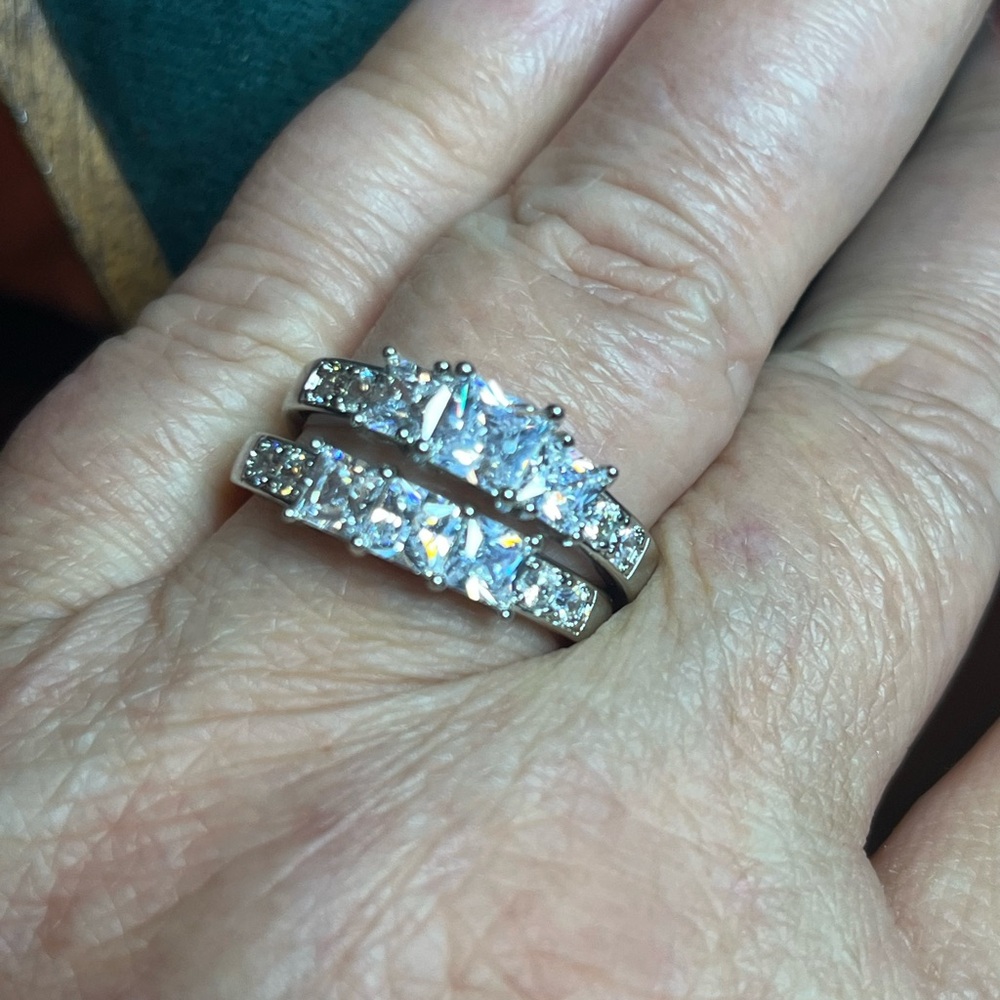 Silver-Tone Cubic Zirconia Bridal Ring Set - White Size 10